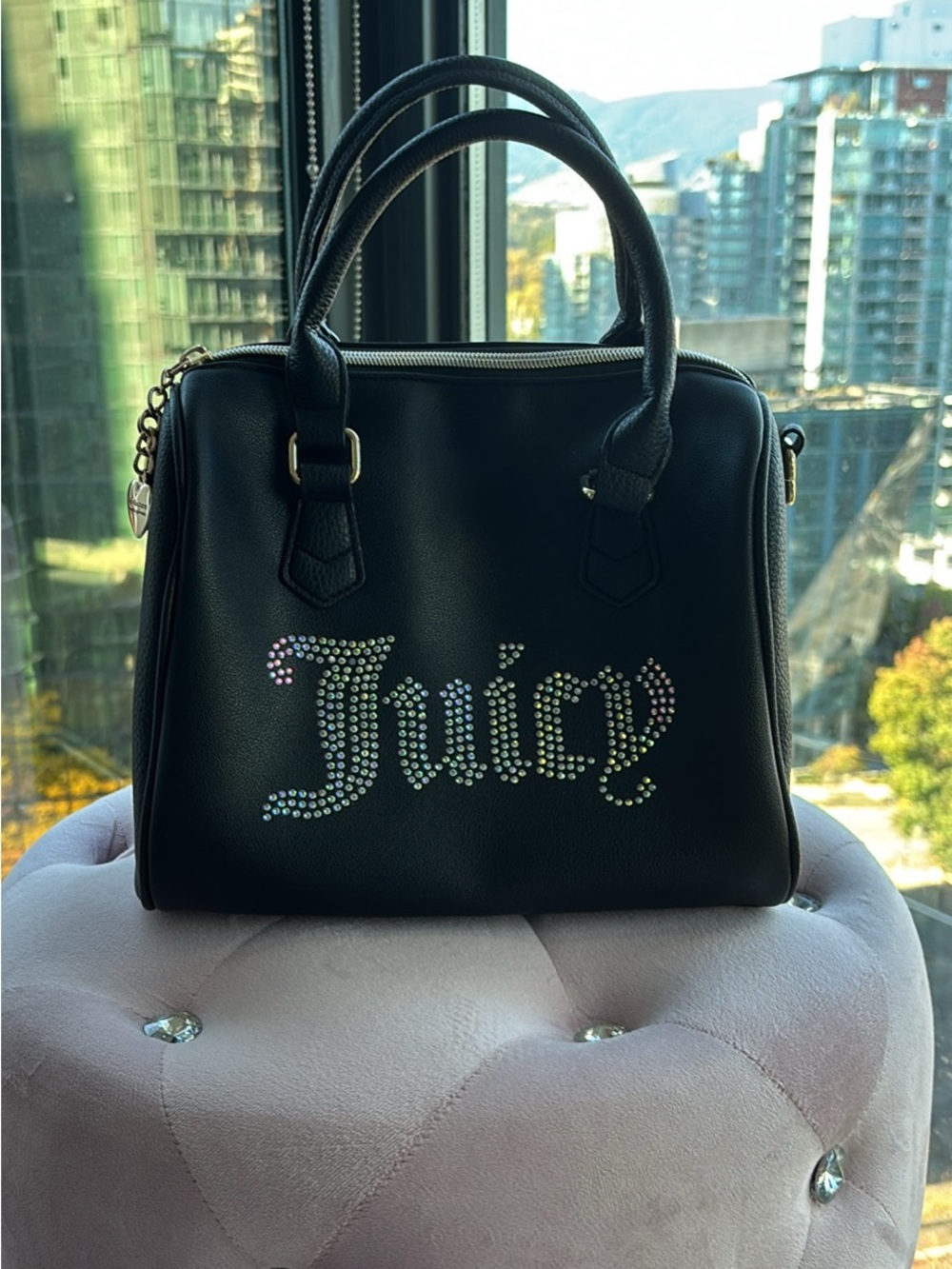 Juicy Couture Black Rhinestone Logo Satchel Handbag – Y2K Glam